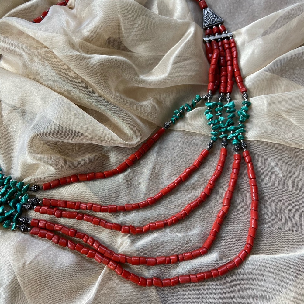 Made in Nepal Turquoise and Coral Layered Necklace